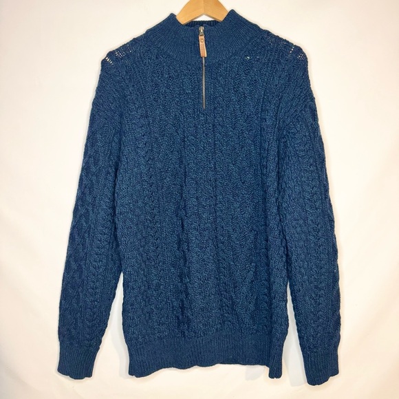 Aran Crafts Sweaters - Aran Crafts Women’s 1/4 Zip 100% Merino Wool Blue Sweater Size Large Y2K 90s